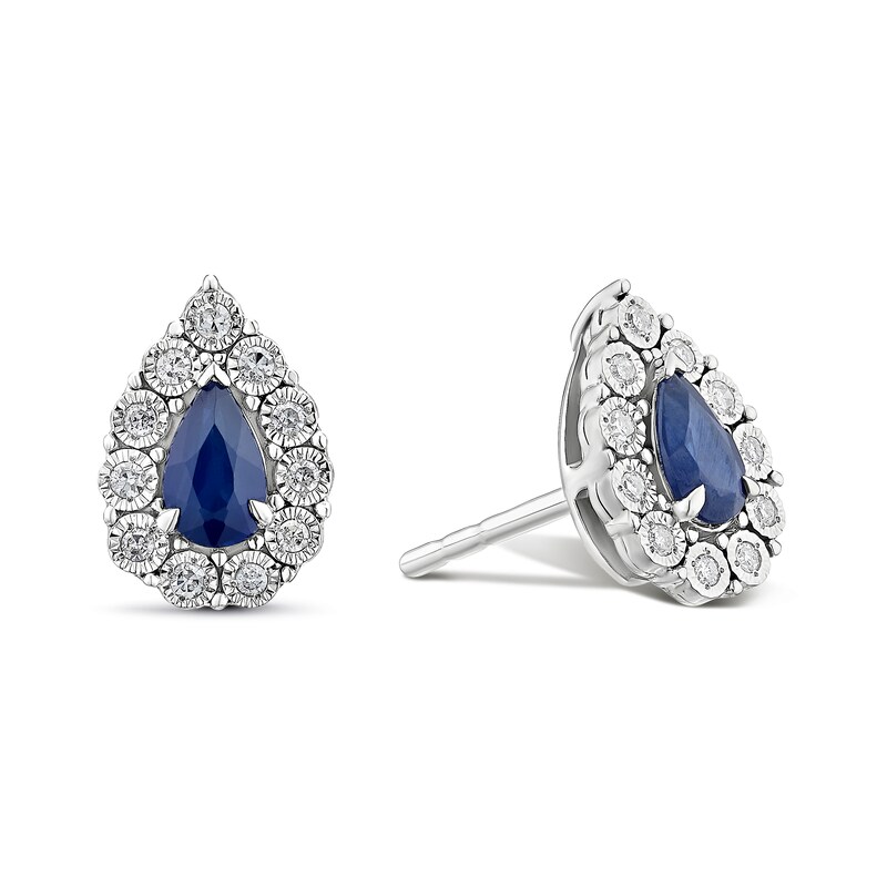Main Image 1 of 9ct White Gold Blue Sapphire & Diamond Pear Shaped Stud Earrings