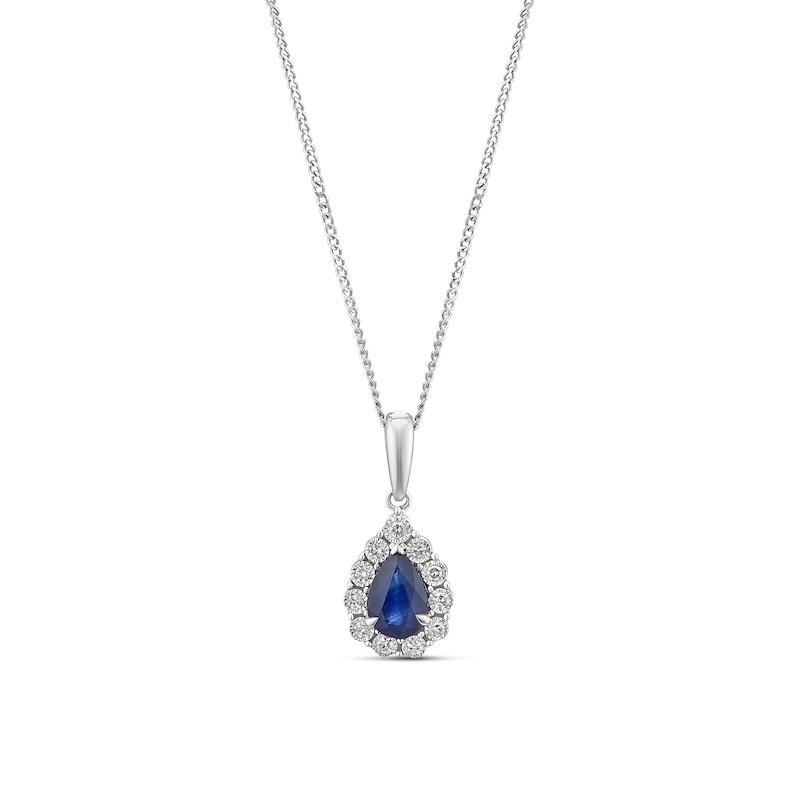 Main Image 1 of 9ct White Gold Blue Sapphire & Diamond Pear Pendant