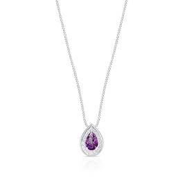 9ct White Gold Purple Amethyst & 0.12ct Diamond Pear Shaped Pendant Earrings
