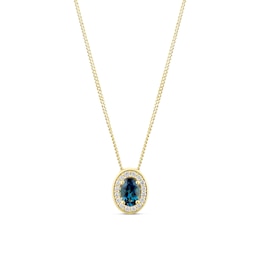 9ct Yellow Gold London Blue Topaz & Diamond Oval Pendant Earrings