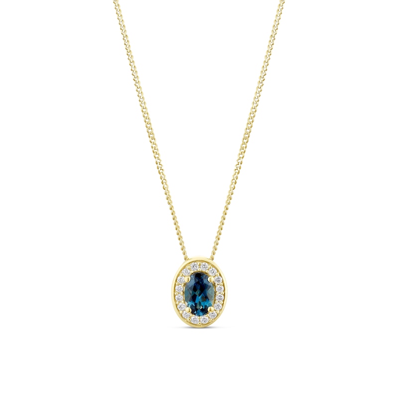 Main Image 1 of 9ct Yellow Gold London Blue Topaz & Diamond Oval Pendant Earrings