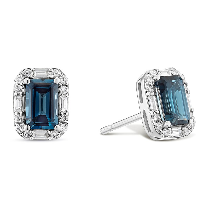 Main Image 1 of 9ct White Gold London Blue Topaz & 0.20ct Diamond Octagon Stud Earrings