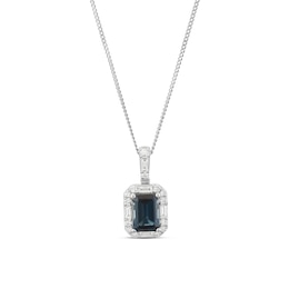 9ct White Gold London Blue Topaz & 0.25ct Diamond Octagon Pendant