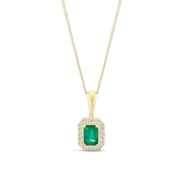 9ct Yellow Gold Emerald & 0.15ct Diamond Octagon Pendant