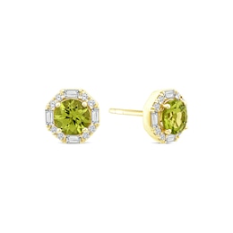 9ct Yellow Gold Green Peridot & 0.20ct Diamond Round Stud Earrings