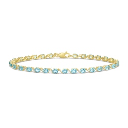 9ct Yellow Gold Swiss Blue Topaz & 0.15ct Diamond Oval Tennis Bracelet