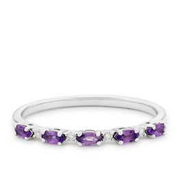 9ct White Gold Purple Amethyst & Diamond Marquise Ring