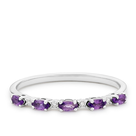 9ct White Gold Purple Amethyst & Diamond Marquise Ring