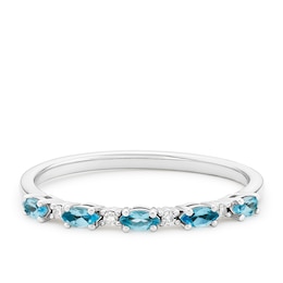 9ct White Gold Swiss Blue Topaz & Diamond Marquise Ring