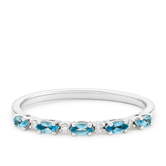 9ct White Gold Swiss Blue Topaz & Diamond Marquise Ring