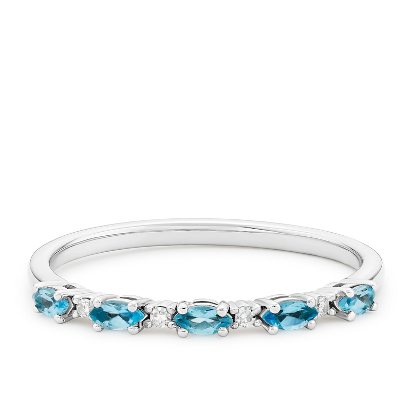 Main Image 1 of 9ct White Gold Swiss Blue Topaz & Diamond Marquise Ring