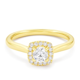 Engagement Ring Origin 18ct Yellow Gold Cushion Shaped Halo 0.40ct Diamond Ring