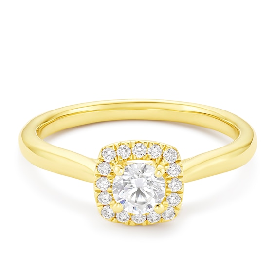 Engagement Ring Origin 18ct Yellow Gold Cushion Shaped Halo 0.40ct Diamond Ring