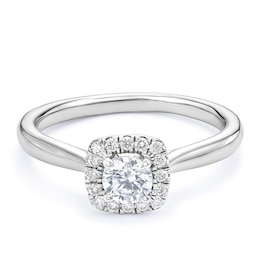 Engagement Ring Origin Platinum Cushion Shaped Halo 0.40ct Diamond Ring