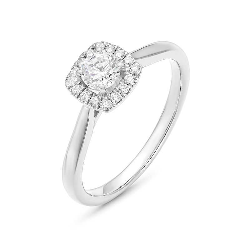 Engagement Ring Origin Platinum Cushion Shaped Halo 0.40ct Diamond Ring, view 2
