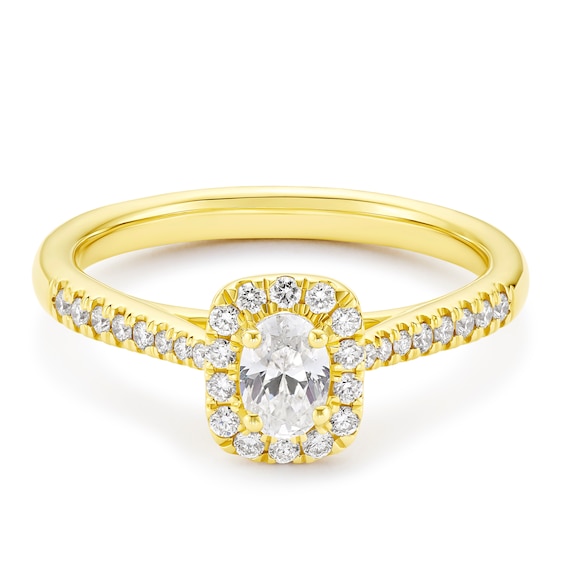 Engagement Ring Origin 18ct Yellow Gold Oval Cut Halo 0.50ct Diamond Ring