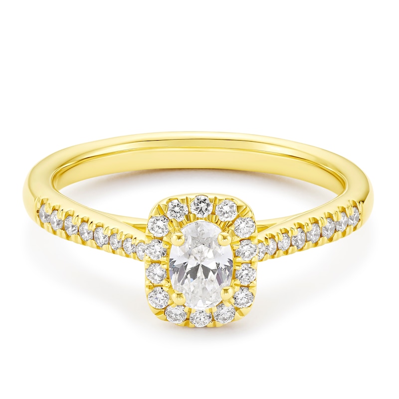 Main Image 1 of Engagement Ring Origin 18ct Yellow Gold Oval Cut Halo 0.50ct Diamond Ring