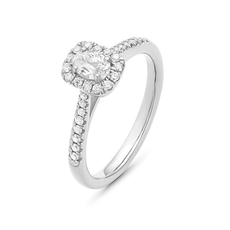 Engagement Ring Origin Platinum Oval Cut Halo 0.50ct Diamond Ring, view 2