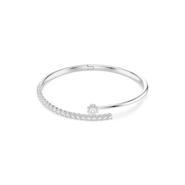 Swarovski Matrix Silver Tone White Crystal Round Cut Bangle