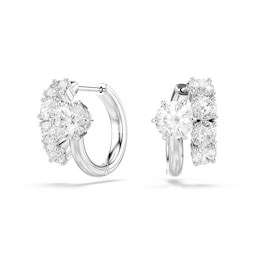 Swarovski Matrix Silver Tone White Crystal Round Cut Hoop Earrings