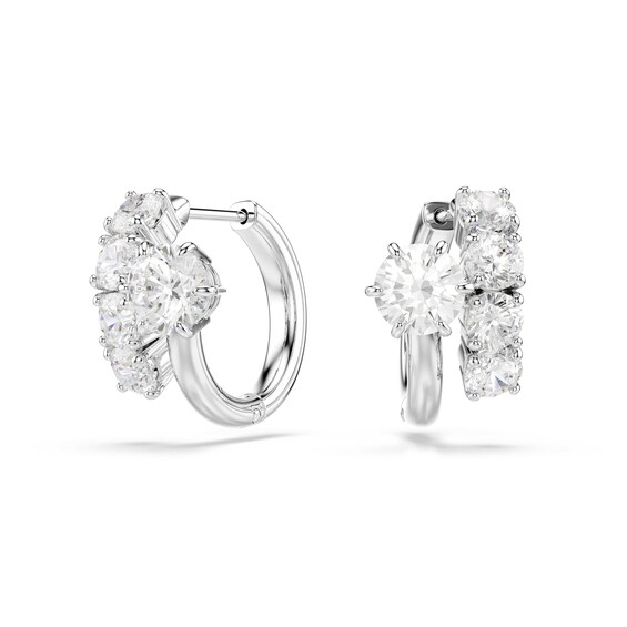 Swarovski Matrix Hoop Earrings Round Cut White Rhodium Plated - Image 7