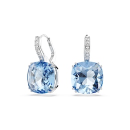 Swarovski Millenia Silver Tone Blue Crystal Cushion Cut Drop Earrings