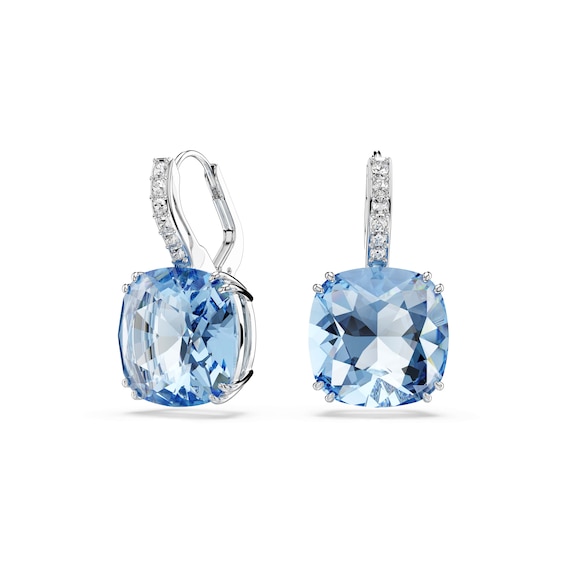 Women's Swarovski Millenia Silver Tone Blue Crystal Cushion Cut Drop Earrings
