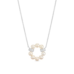 Sterling Silver Circle Cultured Freshwater Pearl Cubic Zirconia Pendant