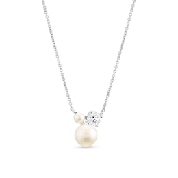 Sterling Silver Cultured Freshwater Pearl Cubic Zirconia Trilogy Necklace