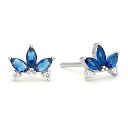 Sterling Silver Cubic Zirconia & Created Sapphire Stud Earrings