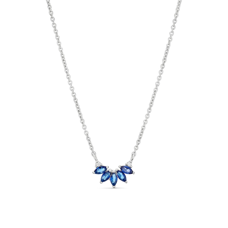 Main Image 1 of Sterling Silver Cubic Zirconia & Created Sapphire Necklace