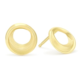 9ct Yellow Gold Brushed Open Circle Stud Earrings