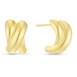 9ct Yellow Gold Crossover Half Hoop Earrings