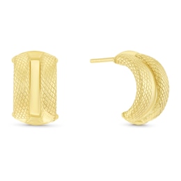 9ct Yellow Gold Double Textured Half Hoop Earrings