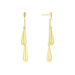 9ct Yellow Gold Double Teardrop Drop Earrings