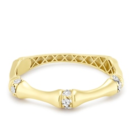 9ct Yellow Gold Bamboo Cubic Zirconia Ring