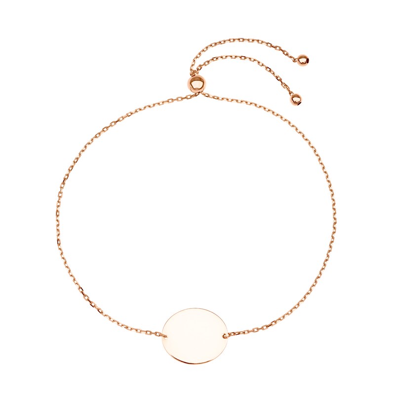 9ct Rose Gold Engravable Oval Bolo 7 Inch Bracelet