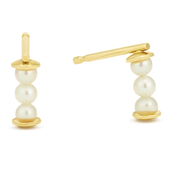 9ct Yellow Gold Multi Cultured Freshwater Pearl Drop Stud Earrings