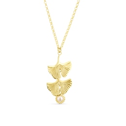 9ct Yellow Gold Cultured Freshwater Pearl Deco Leaf Pendant