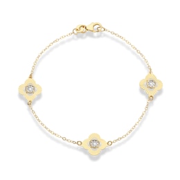 9ct Yellow Gold Floral Clover Station Bracelet