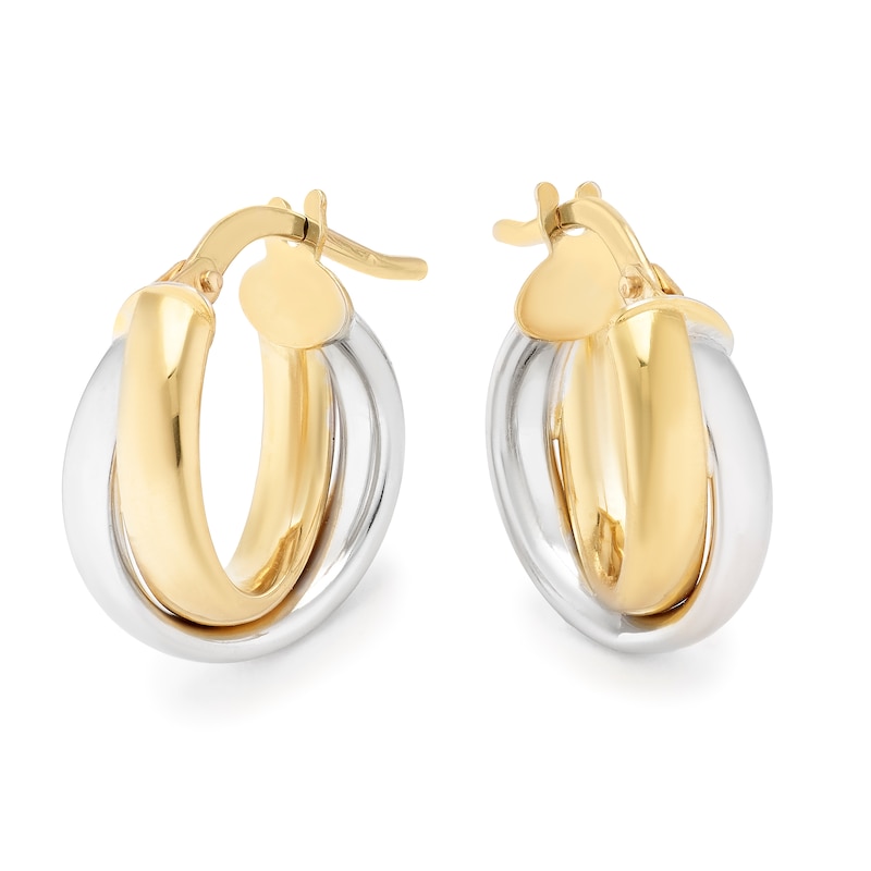 Main Image 1 of 9ct Yellow & White Gold Crossover Hoop Earrings