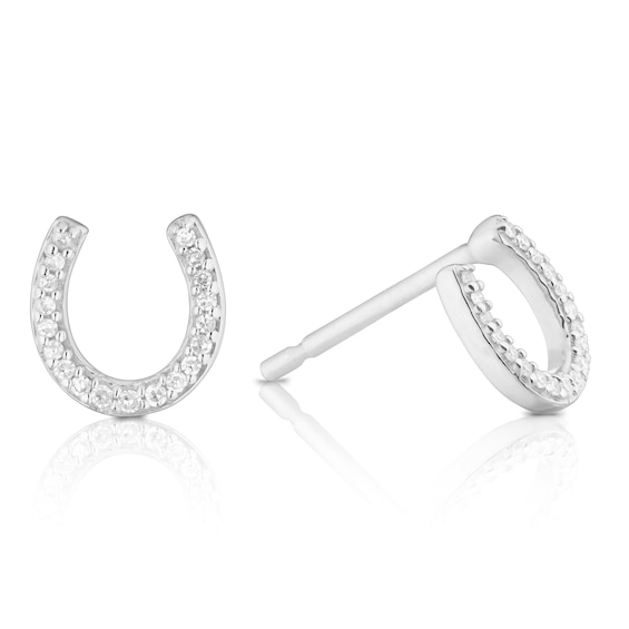 9ct White Gold Diamond Horseshoe Stud Earrings