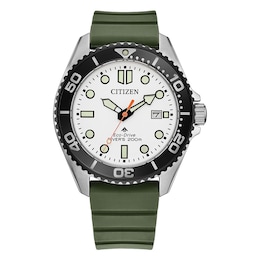 Citizen Promaster Diver White Dial Green Polyurethane Strap Watch