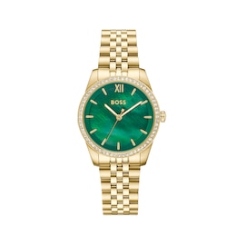 BOSS Graceful Precious Women's 32mm Green Mother of Pearl Dial Gold PVD Bracelet Watch