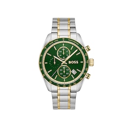 BOSS Grand Prix Vitesse Men's 44.5mm Green Dial Two Tone Stainless Steel and Gold IP Bracelet Watch