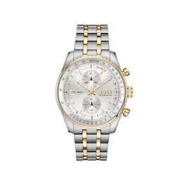 BOSS Skytraveller Pro Men's 43mm Silver White Dial Two Tone Stainless Steel & Gold IP Bracelet Watch