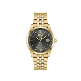 BOSS Langford Men's 39mm Grey Dial Gold IP Bracelet Watch