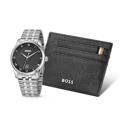 BOSS Principle Men's 44mm Green Dial Stainless Steel Watch and Cardholder Gift Set