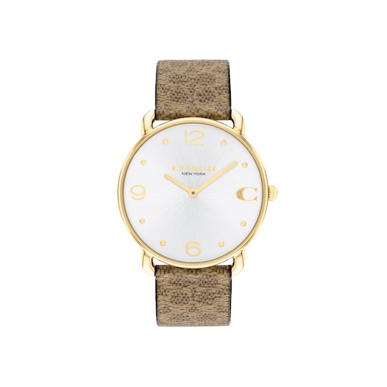 Women's Coach Elliot Signature White Sunray Dial & Canvas Strap Watch