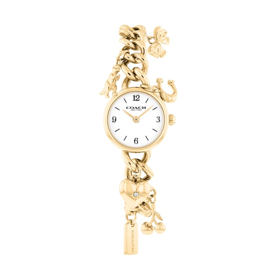 Coach Ladies Iris Gold Plated Charm Bracelet Watch - Image 3